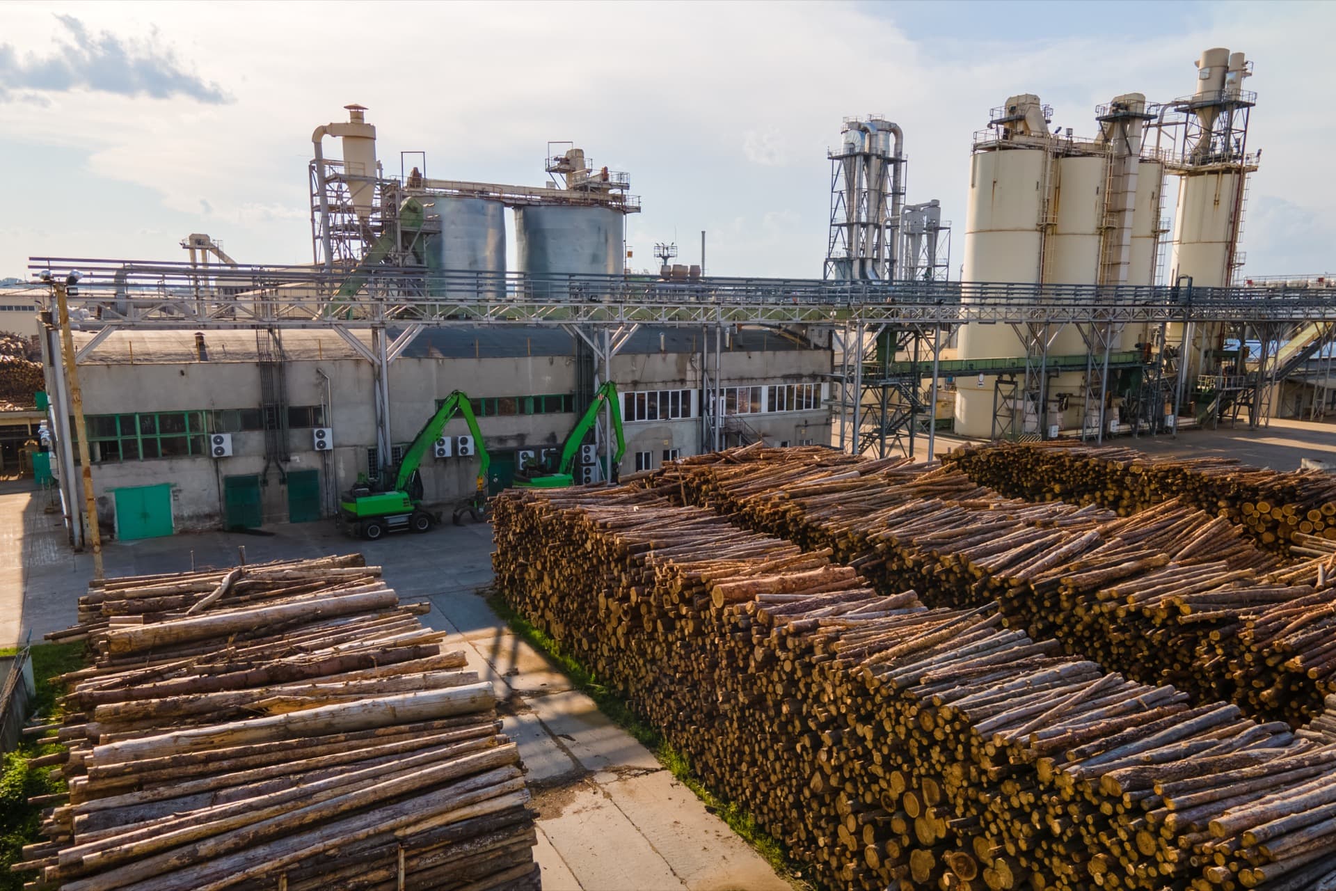 Biomass feedstock piles at a Charm Industrial site