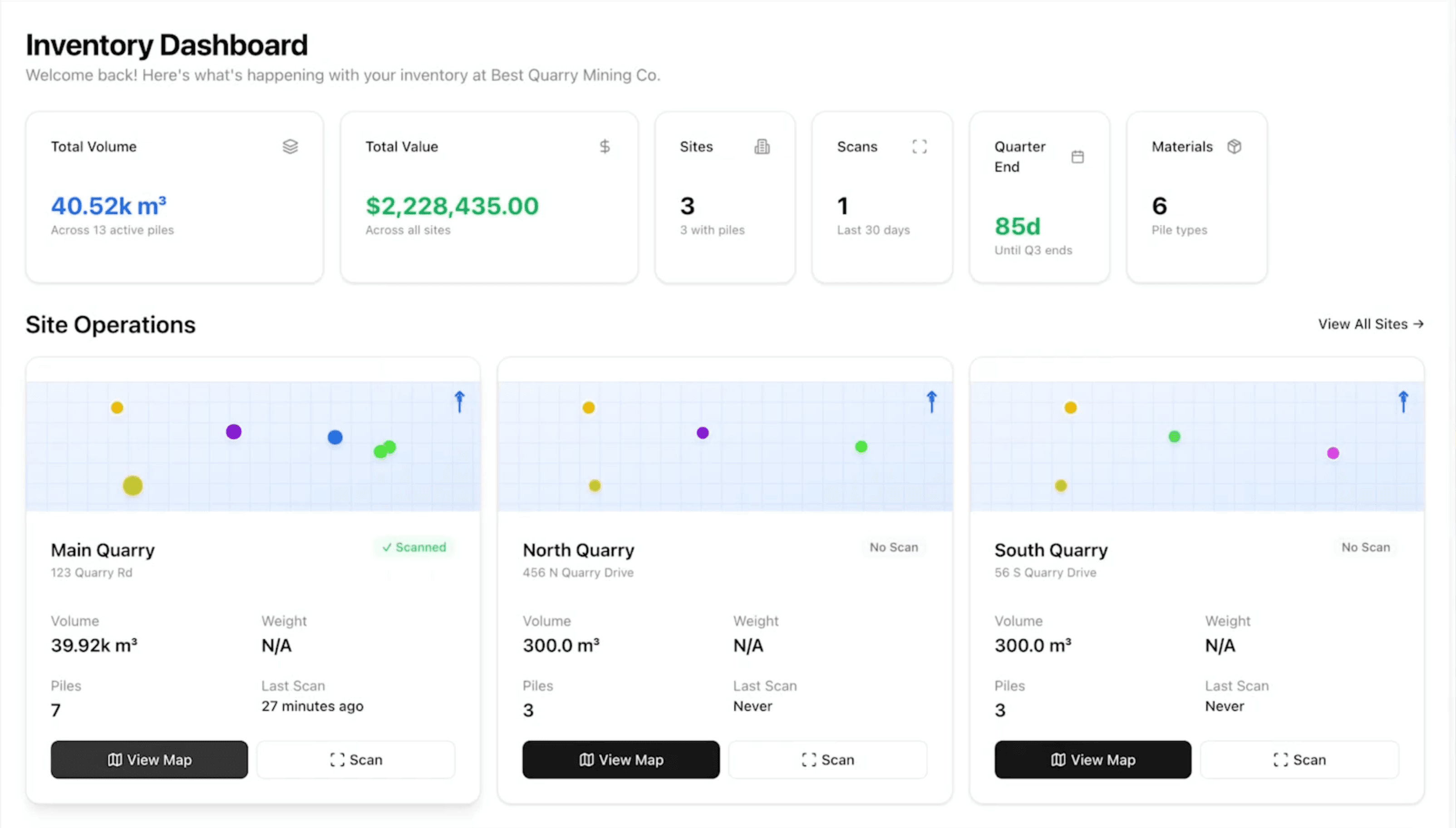 Rebulk inventory dashboard for aggregates
