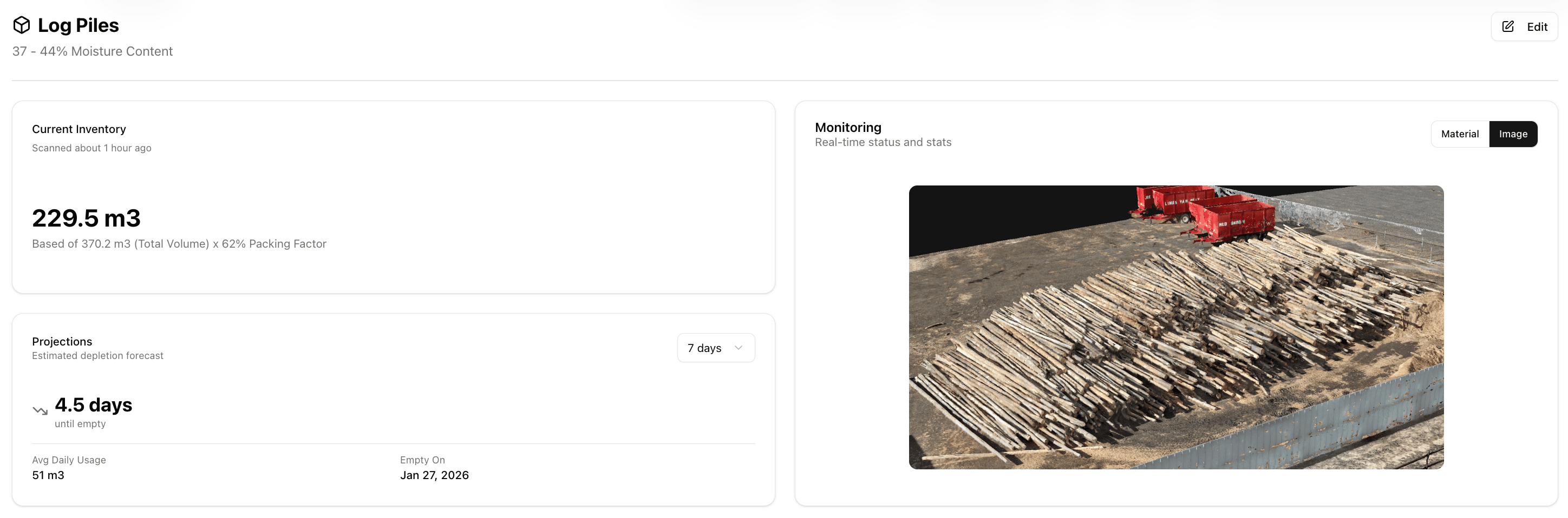 Log piles inventory dashboard